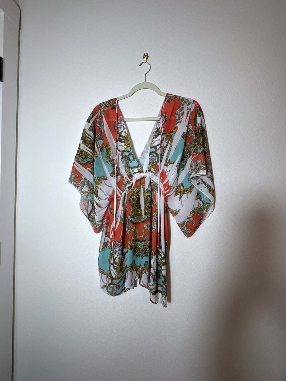 Crimson Ivy USA Baroque Print V-Neck Kaftan Cover-Up